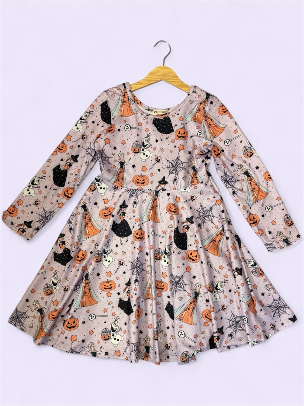 Rylee Faith Fall Halloween Frozen Inspired Print Pumpkin & Webb Dress 7T